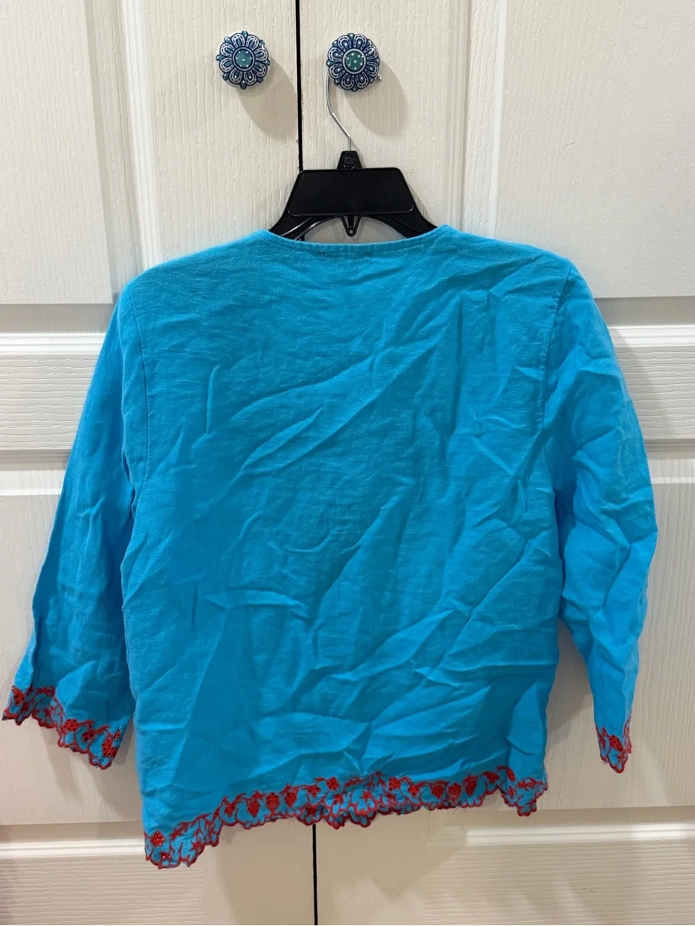 J. Crew Turquoise Tunic with Red Embroidery